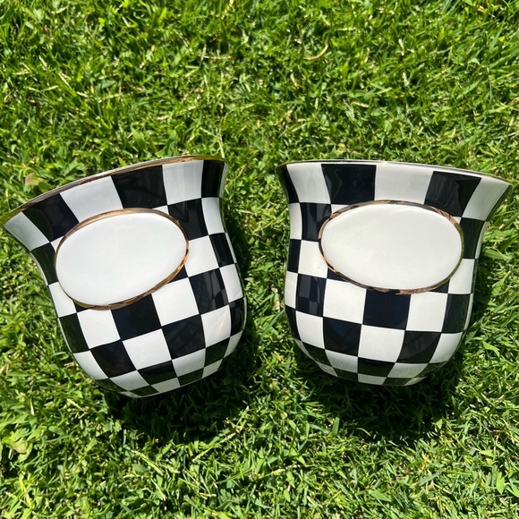 MacKenzie-Childs Courtly Check Black Tie Ceramic Herb Pot Set 4x5 GUC READ - Picture 6 of 11